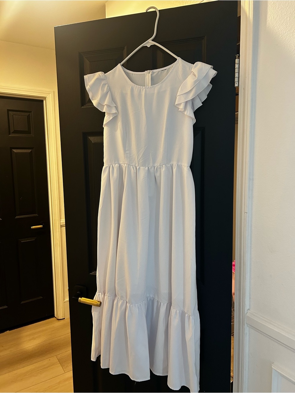 Girls White Ruffle Sleeve Maxi Dress